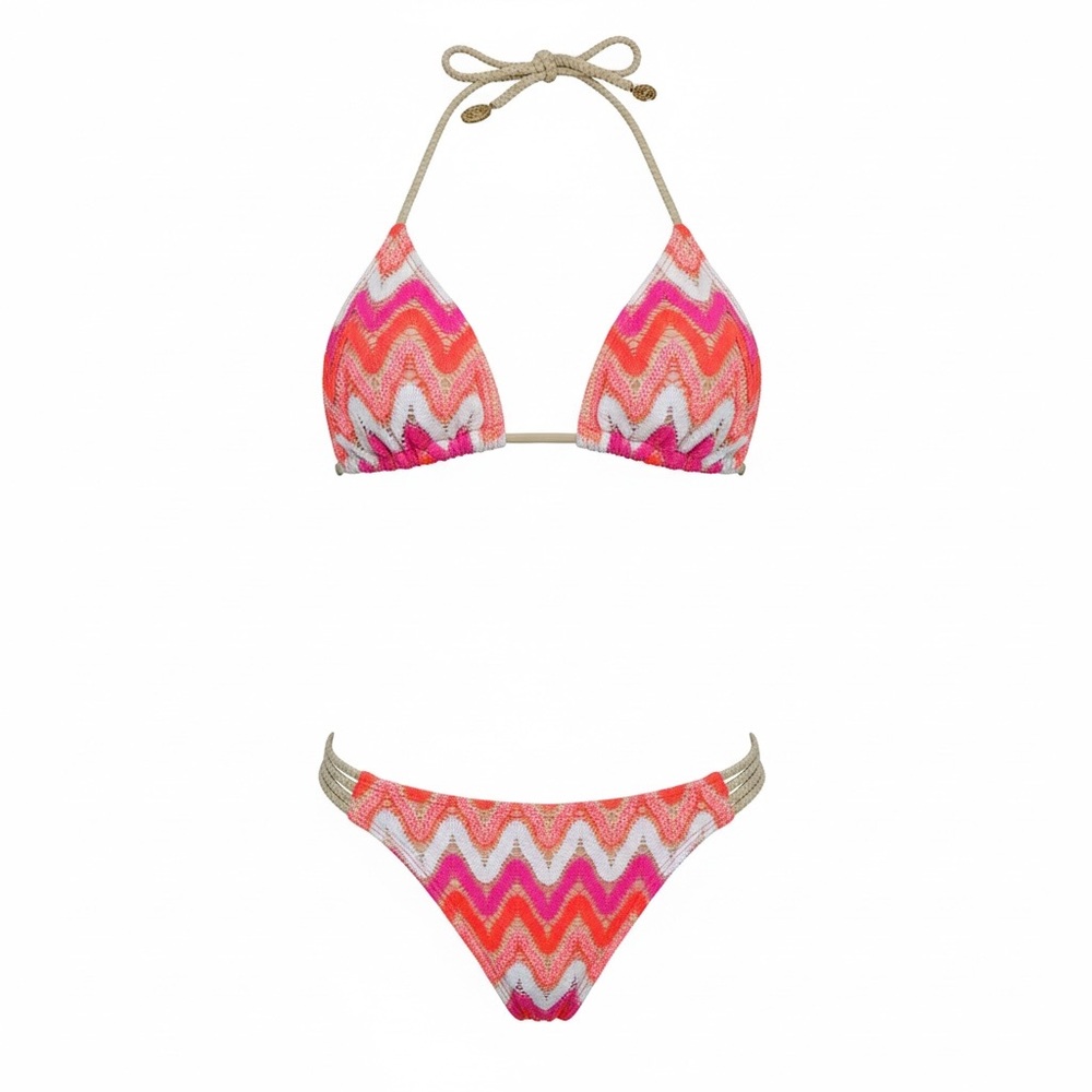 Luli Fama Pink Orange Chevron Triangle Bikini